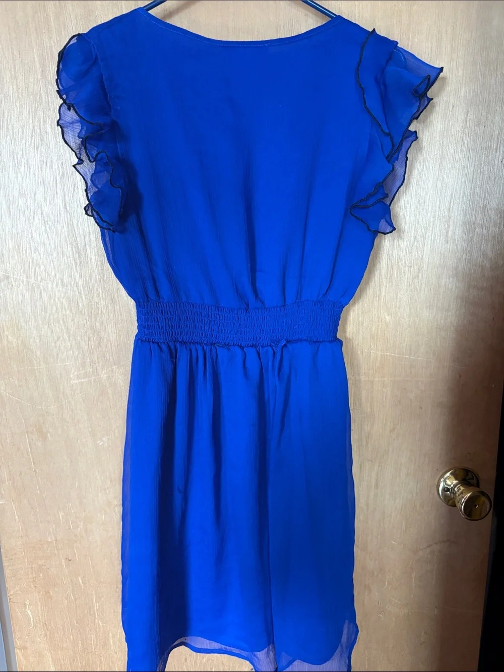 Arden B Electric Blue Dress with V-Neck Ruffle